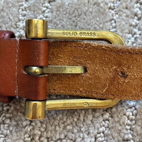 Dooney & Bourke VTG Leather Fabric Belt Women's 36 Tan Brown Solid Brass Buckle - Picture 6 of 8